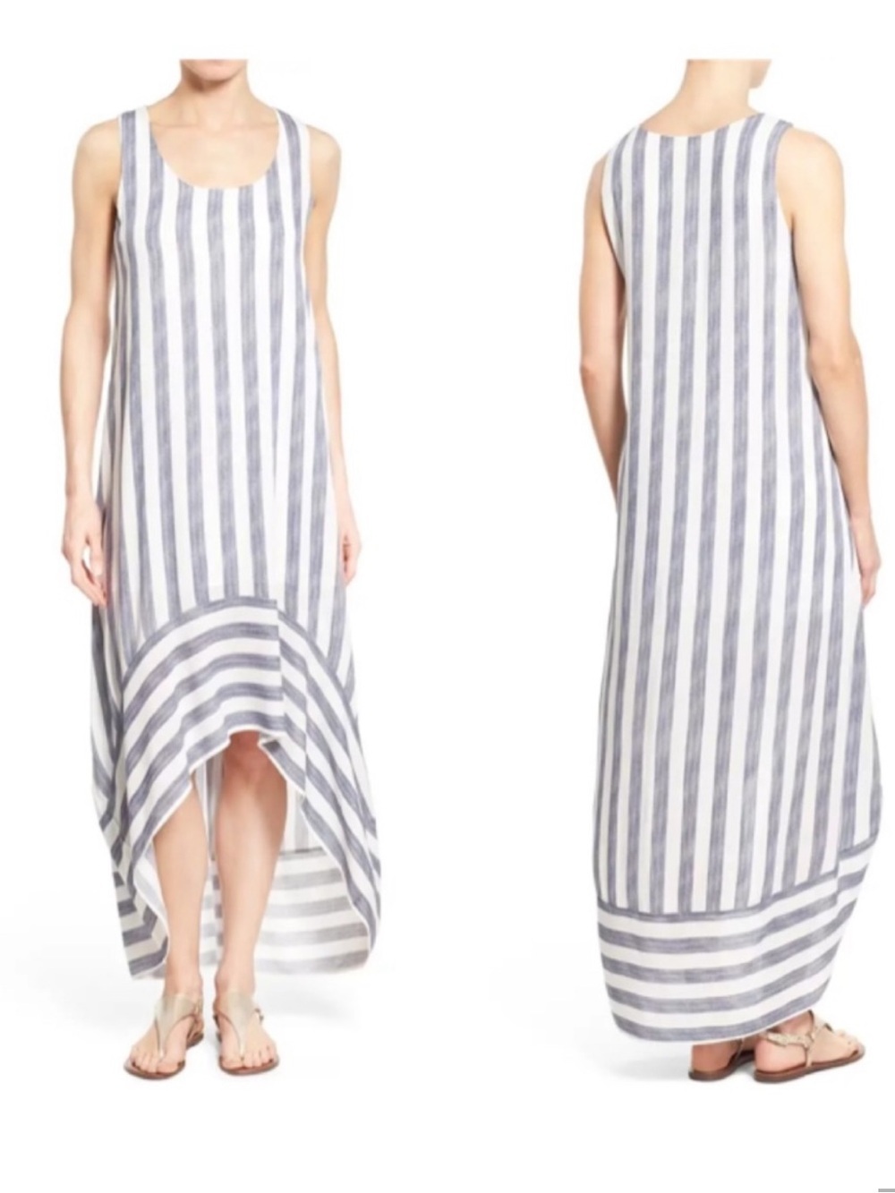 Pleione Striped High-Low Maxi Dress